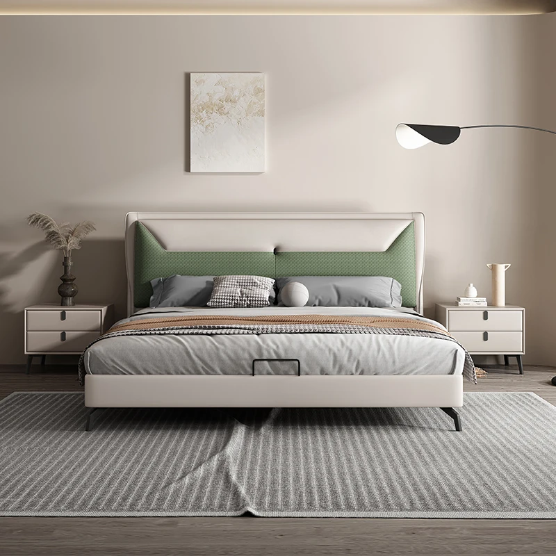 

Italian minimalist technology cloth bed, master bedroom, double bed, simple and modern