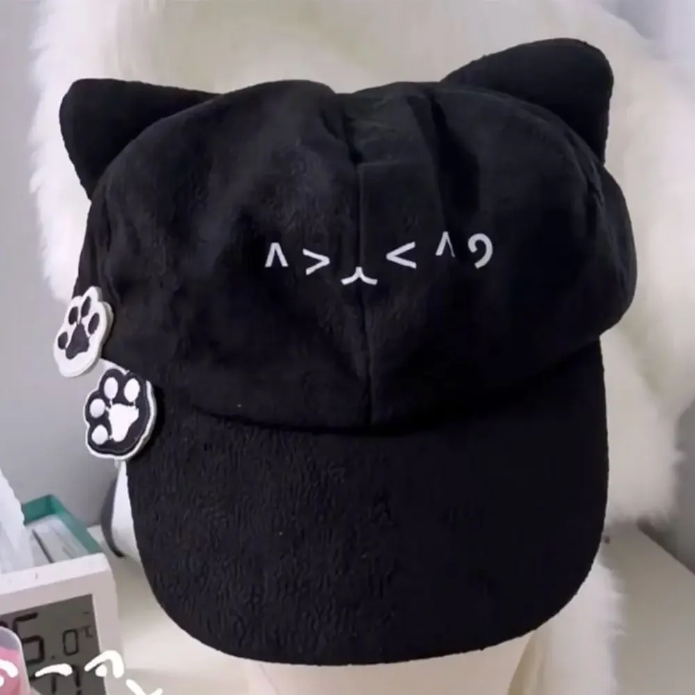 

Y2K Kawaii Beret Caps for Women Girls - Cute Lolita JK Newsboy Cat Ear Hats with 2 Paw Badges Summer Casual