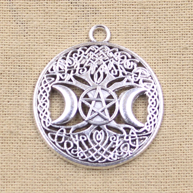 4pcs Charms Moon Star World Tree 39x34mm Antique Silver Color Plated Pendants Making DIY Handmade Tibetan Finding Jewelry