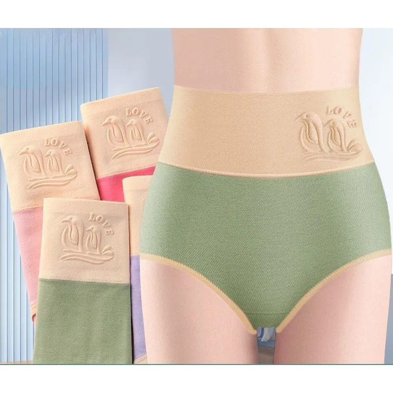 

Mid-high Waist Cotton Women's Underwear Women's Cotton Anti-bacterial Belly Lift Hip Big Size Fat Mm Triangle Shorts Head 2024