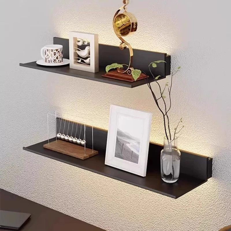 4mm Premium Aluminum LED Wall Mounted Shelf Anti Fall Guardrail Direct Install Floating Bookcase Display Rack Heavy Duty