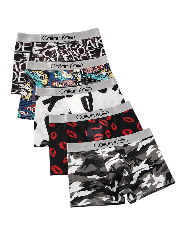 

3 шт., ультратонкие мужские трусы-боксеры из ледяного шелка, дышащие спортивные шорты-боксеры со средней талией и принтом на весну и лето