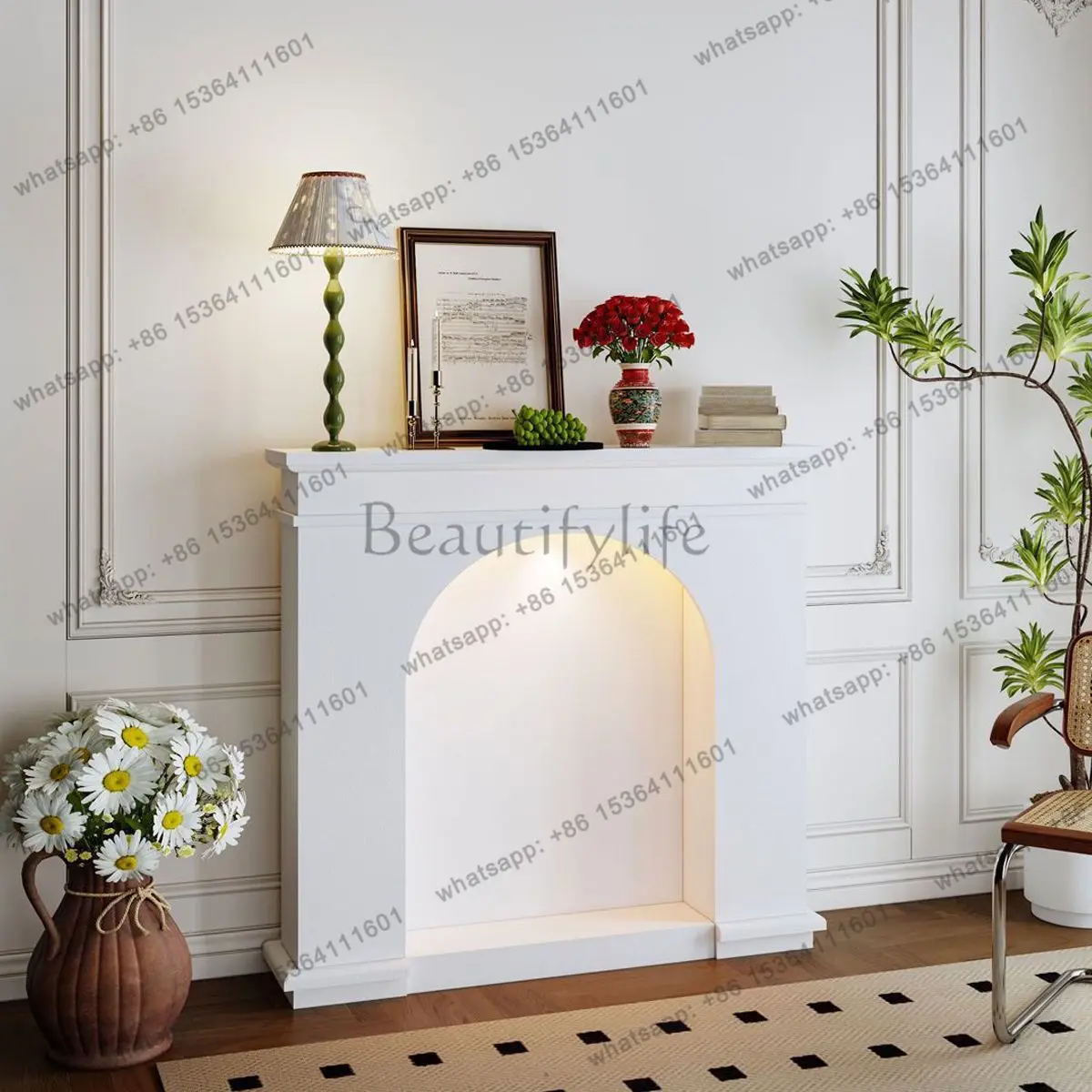 French cream white fireplace cabinet decoration with lamp luminous storage porch ins wind bed and breakfast