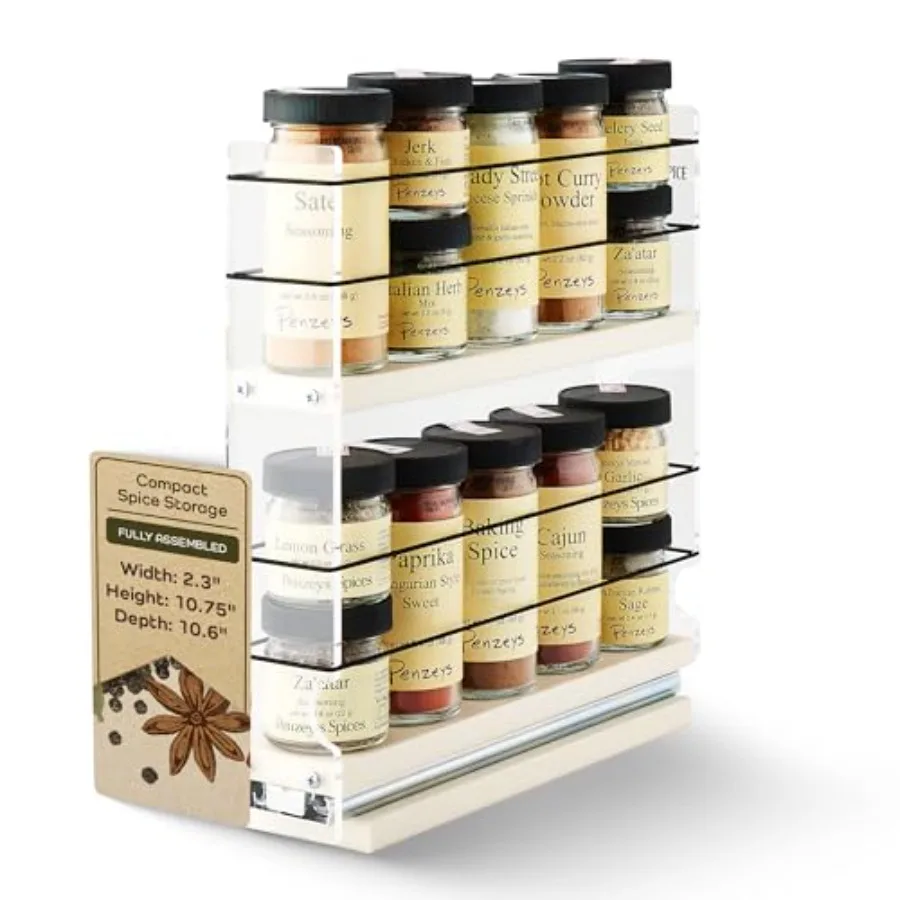 

Narrow Spice Rack for kitchen cabinets, stainless steel, matte black, slide-out drawers with sliding spice jars for easy access