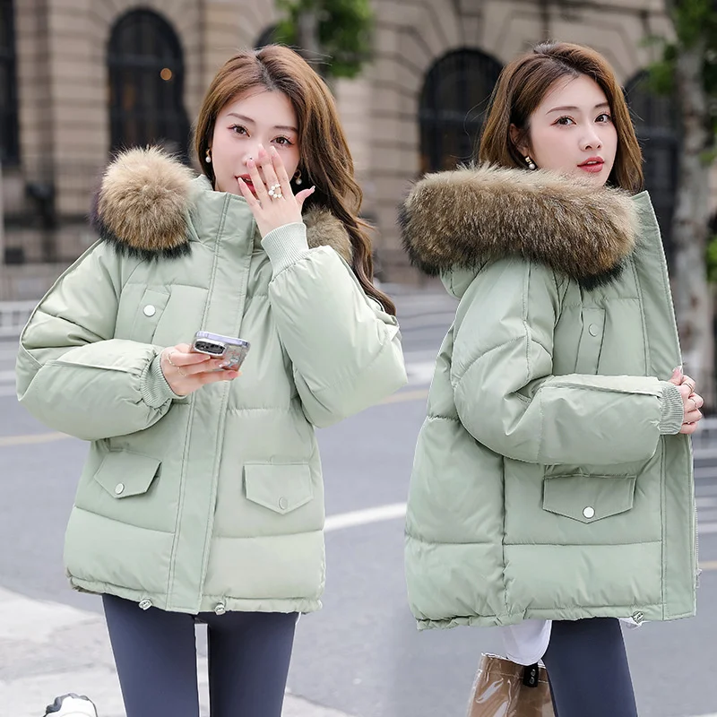 2023 New Warm Thicke Down Jacket Women Winter Short Jacket Loose Hooded Fur Collar Cotton Coat Korean Female Parkas Basic Coats