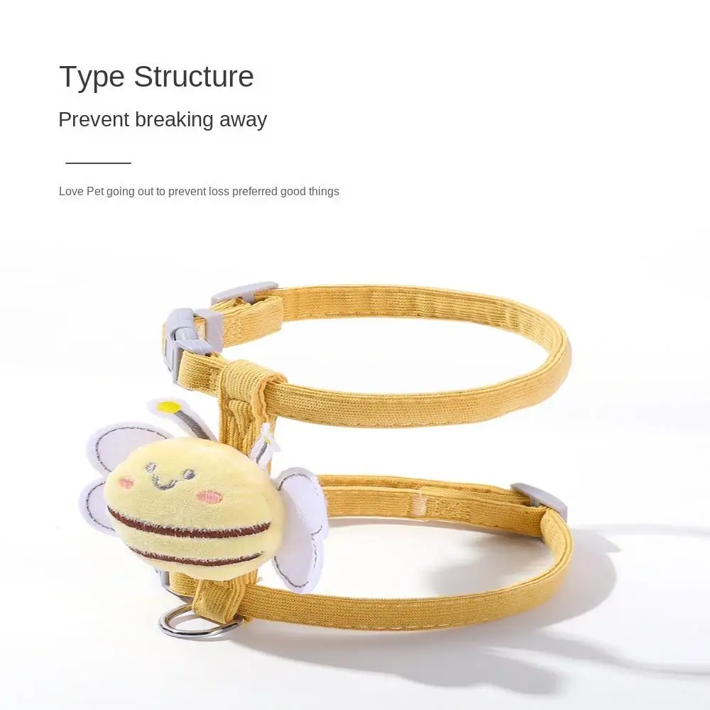 Cute Dacron Adjustable Cat Collar Honeybee Walking Lead Pet Harness Belt Cat Traction Rope