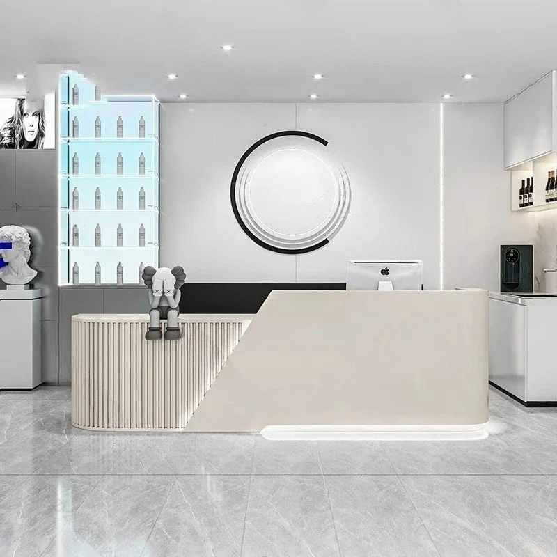 مكاتب استقبال فريدة من نوعها في الصالون، أرفف حديثة، مطعم أفضل مكاتب استقبال الشركة، تصميم أثاث طويل Escritorio العصري #2