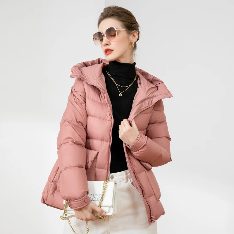 Down Jacket Women 2023 Winter New Casual Puffer Coat with belt Warm Quilted Pink Parka Ladies Light Portable Windproof Outerwear