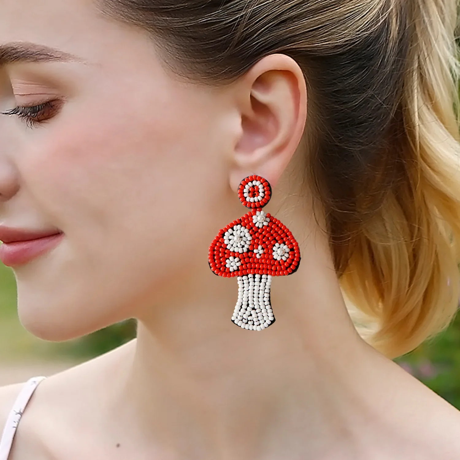 

Rice bead earrings Mushrooms Originality Hand knitting Alloy Fashion Simple Bohemia Design Beaded earrings