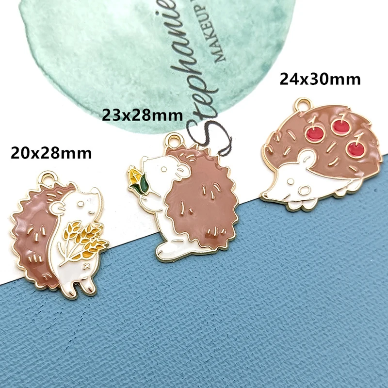 10Pcs Cute Cartoon Alloy Enamel Wheat Ear Hedgehog Necklace Pendant Diy Supplies Bracelet Mobile Phone Craftsmanship Accessories