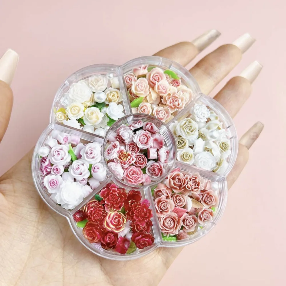 Mixed Pearl Beads Rose Nail Decorations Pink Rose Flower Manicure Ornaments Rose Nail Accessories Nail Supplies Resin