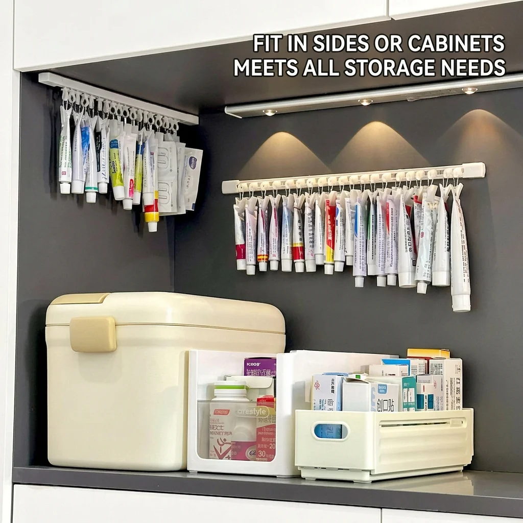 Slide Medication Organizer Serrated Locking Hanging Storage Rack Cabinet Door Organizer Self-Adhesive Ointment Storage Rack