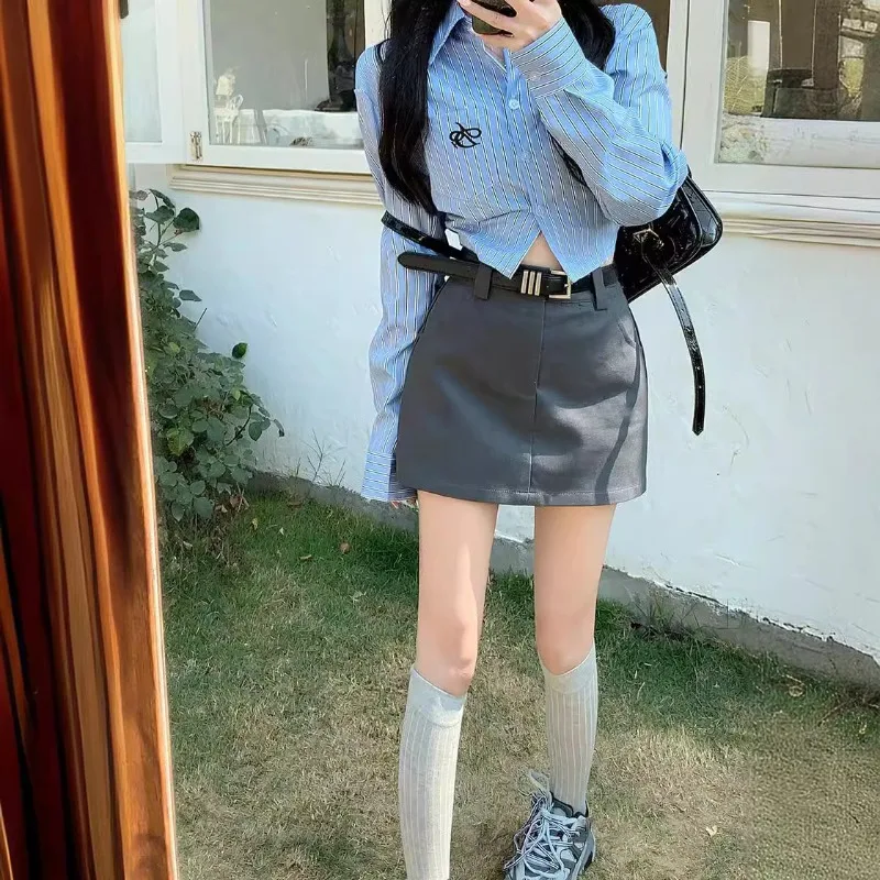 

Trendy A-line Skirt Slimming Versatile Half Skirt for Women 2025 New Summer Outfit High Waist Gray Hip Hugging Half Skirt