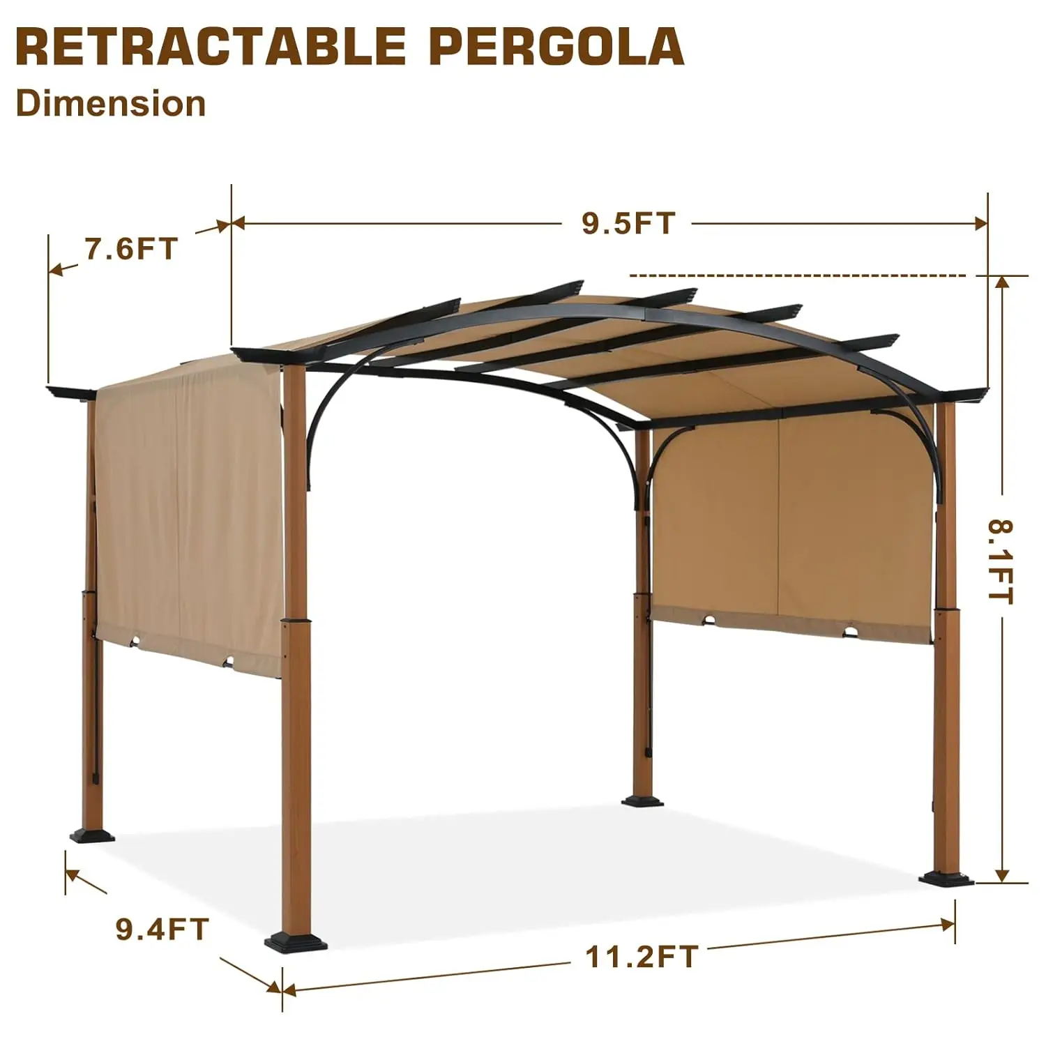 Retractable Pergola Sun Shade Canopy with Metal Frame 2