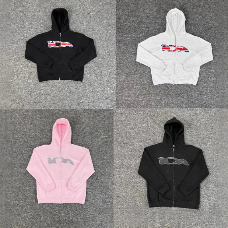 Moda europea y americana nueva tendencia carta impresa polar suelta Casual cremallera Unisex Sudadera con capucha chaqueta