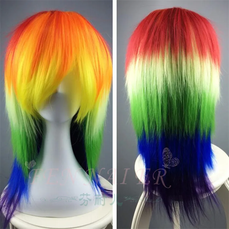 Anime Characters Rainbow Dash Cosplay Costume Headwear Prop Wig Adult Colored Hair