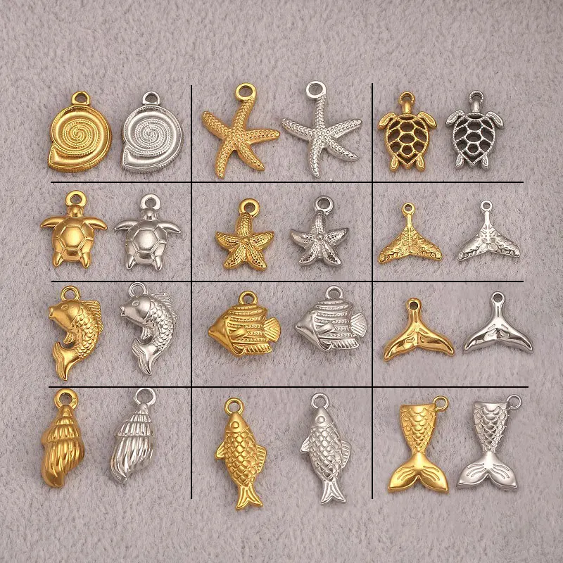 Mix 10pc DIY Casting Stainless Steel Charms Ocean Starfish Shell Conch Turtle Pendant Nautical Sailor Making Jewelry Gift Unisex
