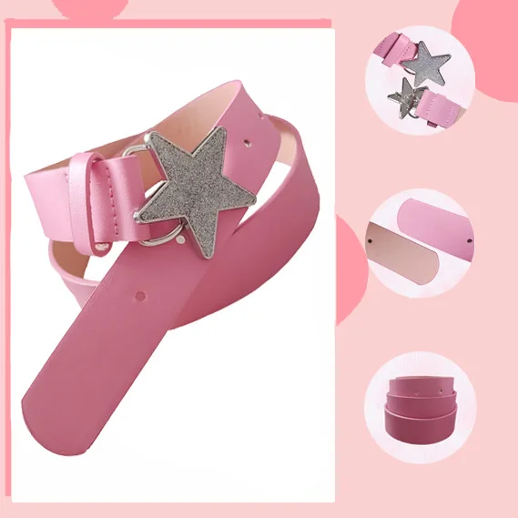 حزام بإبزيم على شكل نجمة من الجلد الوردي، حزام خصر مرن مزين بحجر الراين المتلألئ، إكسسوارات تزيين العروس #2