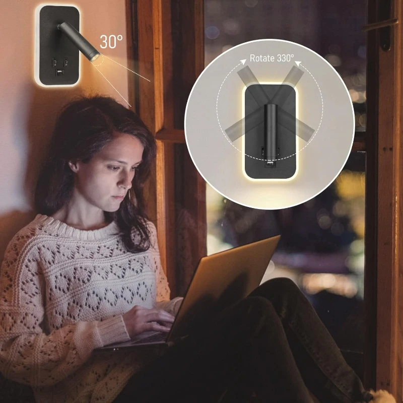 

Reading Wall Lamp Suitable for Homes Hotels Background Walls Indoor Bedside Wall Lamp for Bedroom Black Simple Acrylic Material