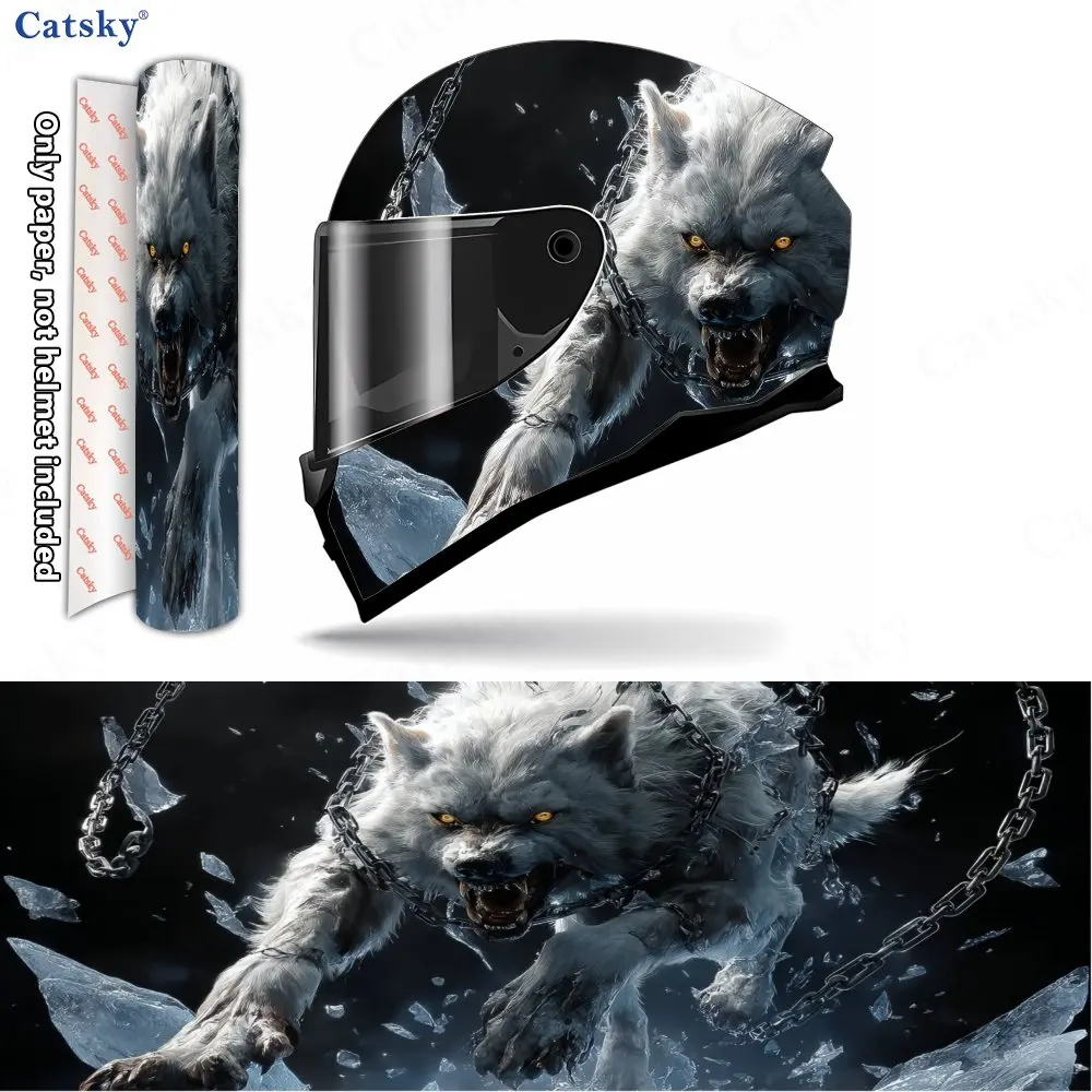 

Ice-Breaking Fierce Wolf Helmet Vinyl Wraps, Waterproof Scratch-Resistant Full Face Helmet Decals, Durable PVC Decoration Protec