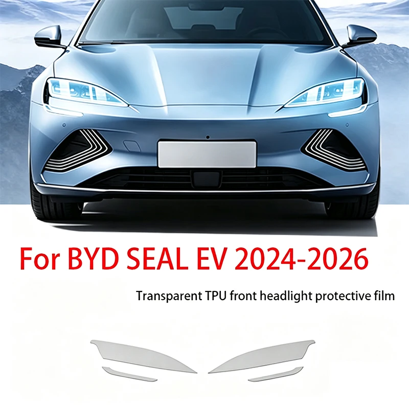 Black smoked high gloss TPU protective film for BYD SEAL EV 2024-2026 headlights, scratch resistant, UV resistant PPF vinyl film