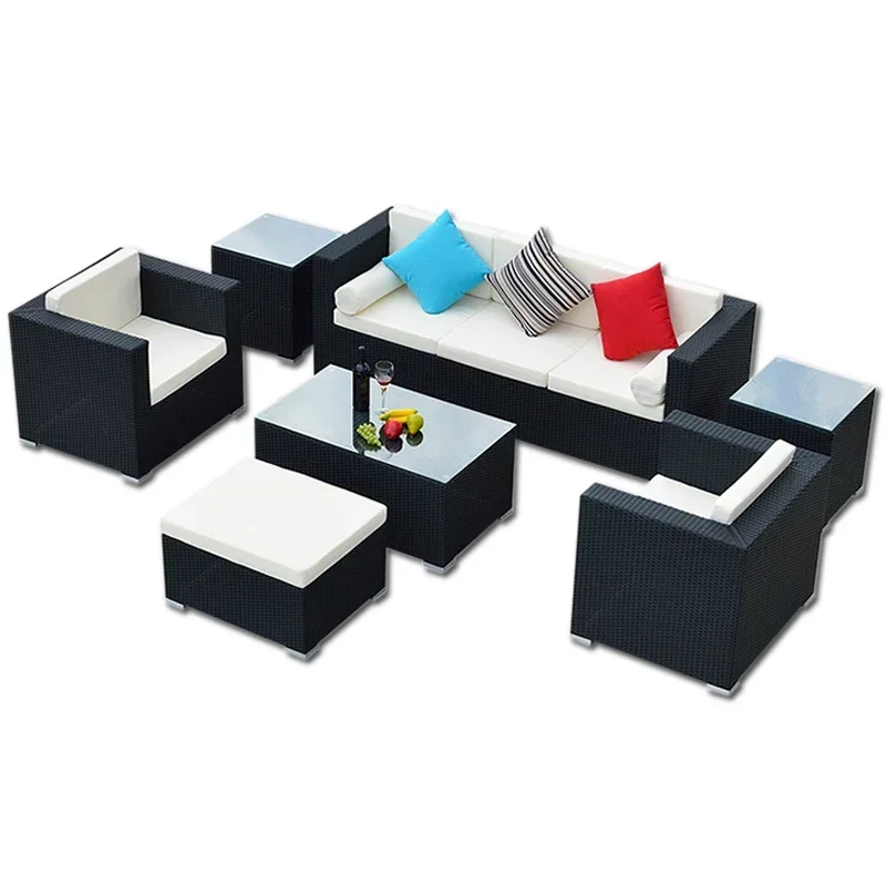 

Outdoor Rattan Sofa Combination Rattan Woven Corner Terrace Living Room Balcony Courtyard Imitation Rattan Woven Furniture