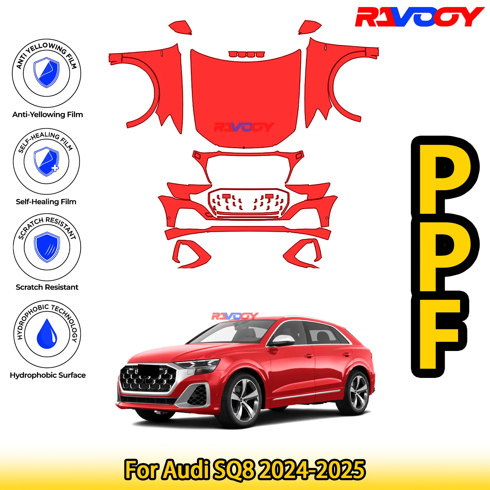 

For Audi SQ8 2024-2025 Glossy Matte Black Precut front PPF Kit Paint Protection Film
