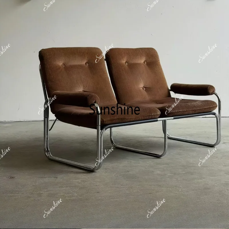 

Medieval chenille double sofa stainless steel small apartment living room leisure chair