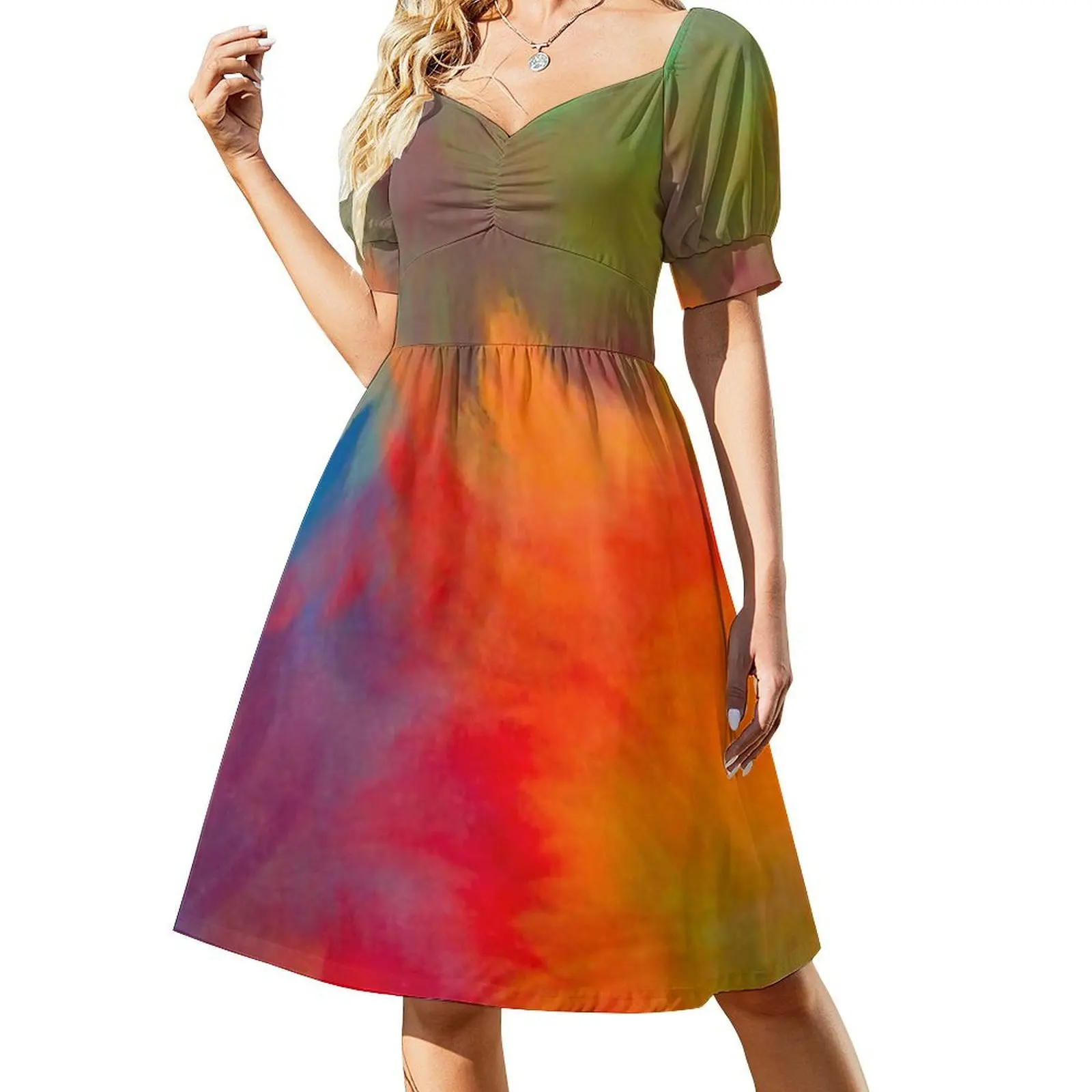 

Abstract Colorful Paint Strokes Short Sleeved Dress dresses for official occasions dress dresses Dress