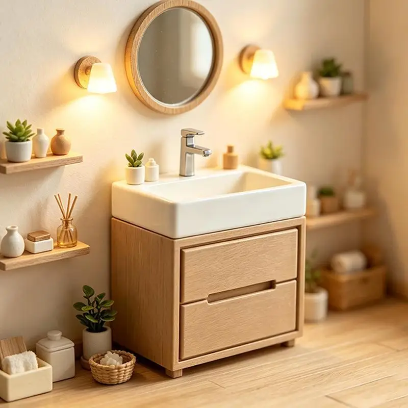 1:12 Dollhouse Bathroom Vanity Sink Cabinet Durable Resin Mini Furniture Model Ornament for Birthday Gift