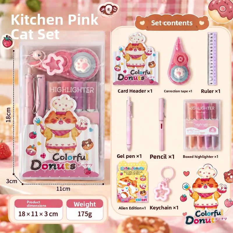 9 Pcs Dessert Cat Stationery Set Student Classroom Reward Gift School Supplies Prize for Kids Children