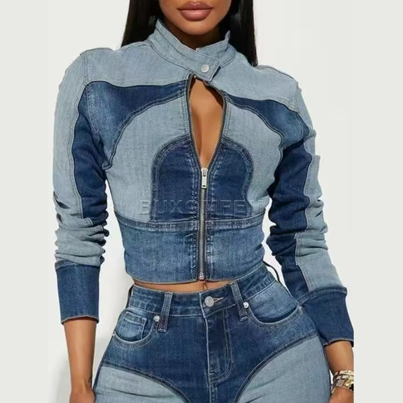 2025 Female Long Sleeve Denim Jackets Ladies Spring & Autumn Cropped Versatile Clothings Stylish Splicing Denim Jacket Tops