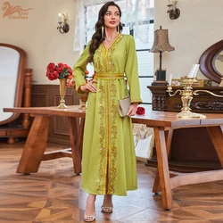 Eid Party Muslim Dress Women abaya lapel Ramadan Mubarak Diamond Dubai Turkey Islam Robe Caftan morocco floral maxi Vestido 2024