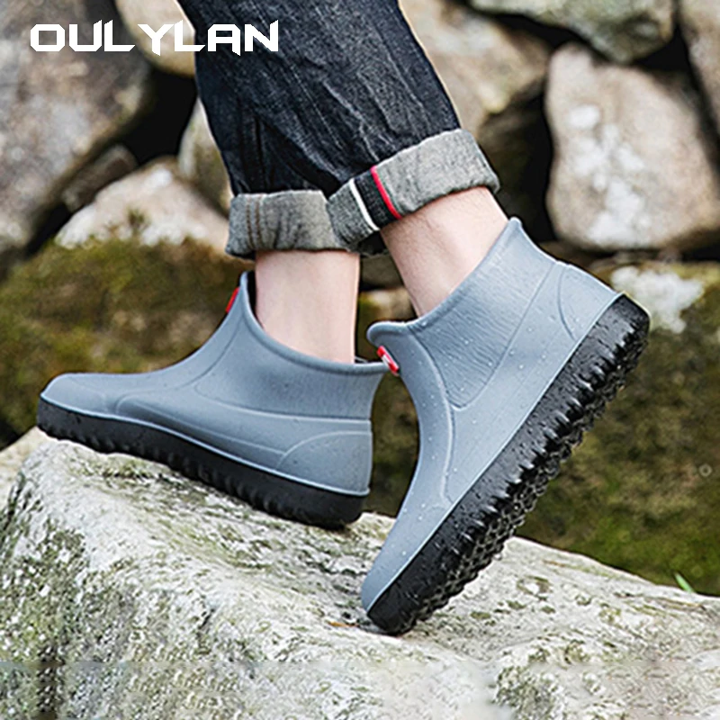 Men's Rubber Boots Waterproof Shoes for Fishing Husband Oulylan Work Rain Boots Man Oil-proof Non-slip Kitchen Shoes Footwear