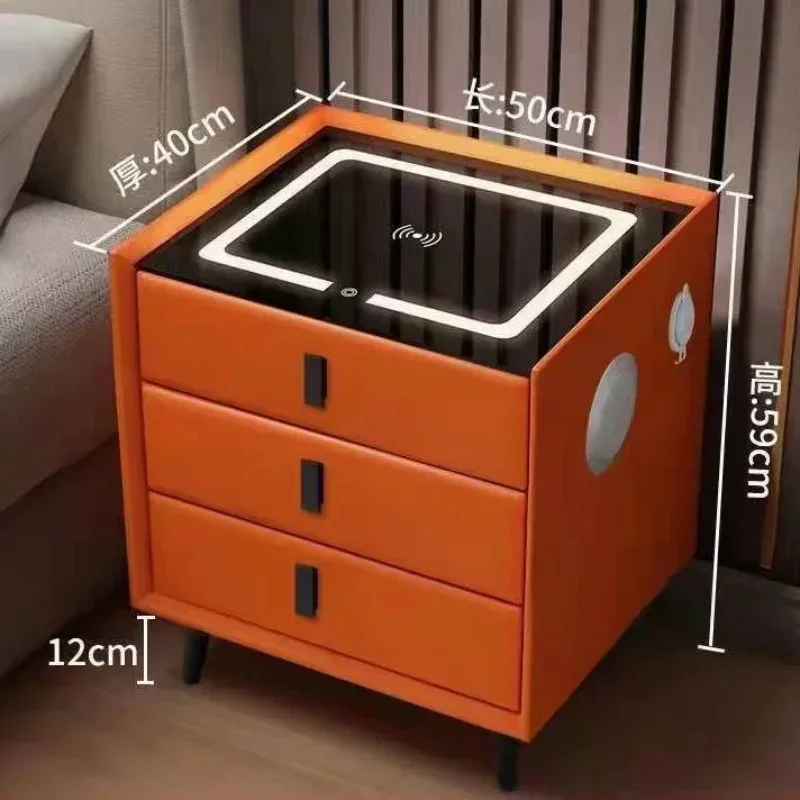 Smart Bedside Table with Wireless USB Charging Creative Multi-Functional Infrared Sensitive LED Light Hotel Night Stands