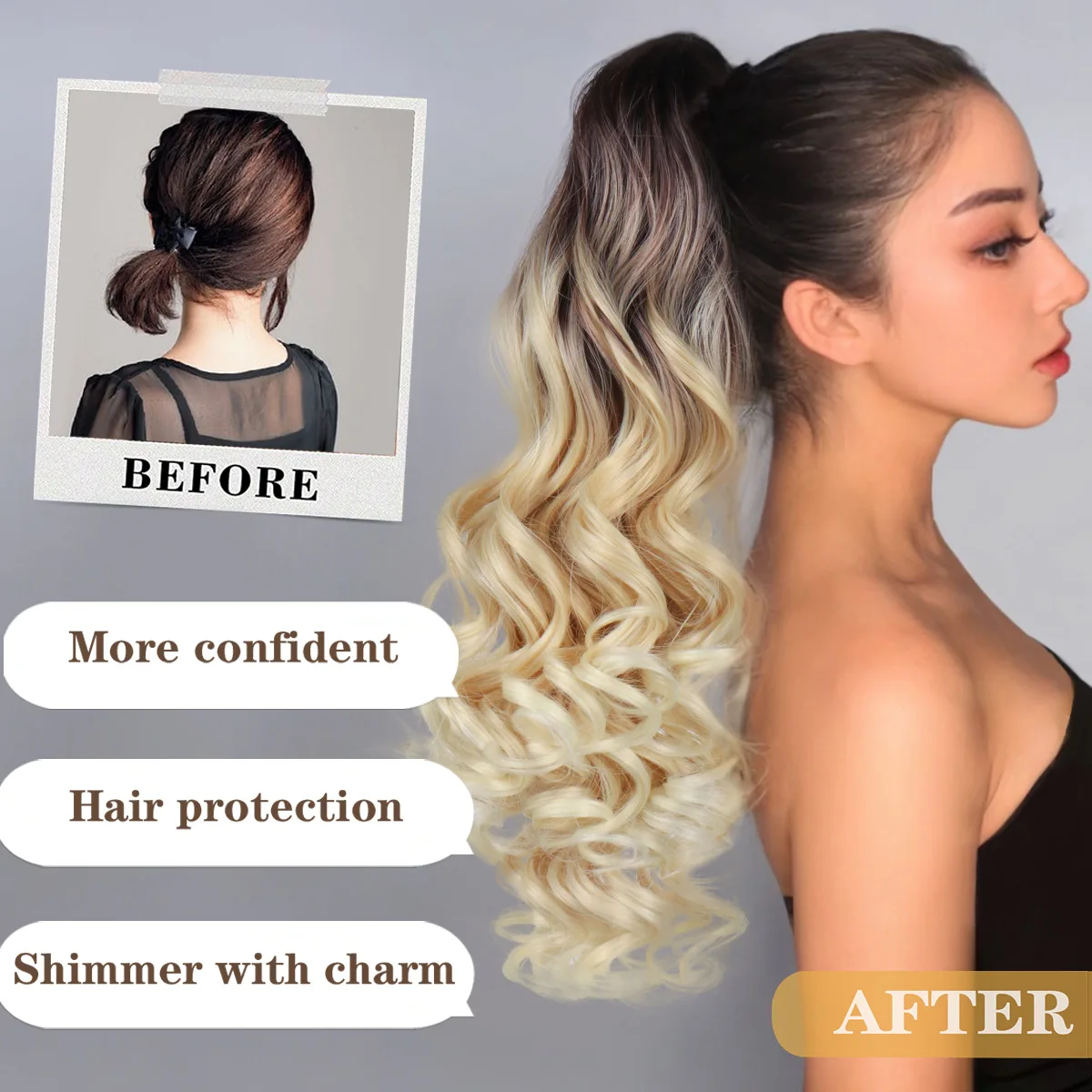 باروكات ذيل حصان صناعية متعددة الألوان للسيدات، مشبك مخلب كبير، ذيل حصان طويل مجعد، ذيل حصان مجعد للأميرة الأوروبية والأمريكية #4