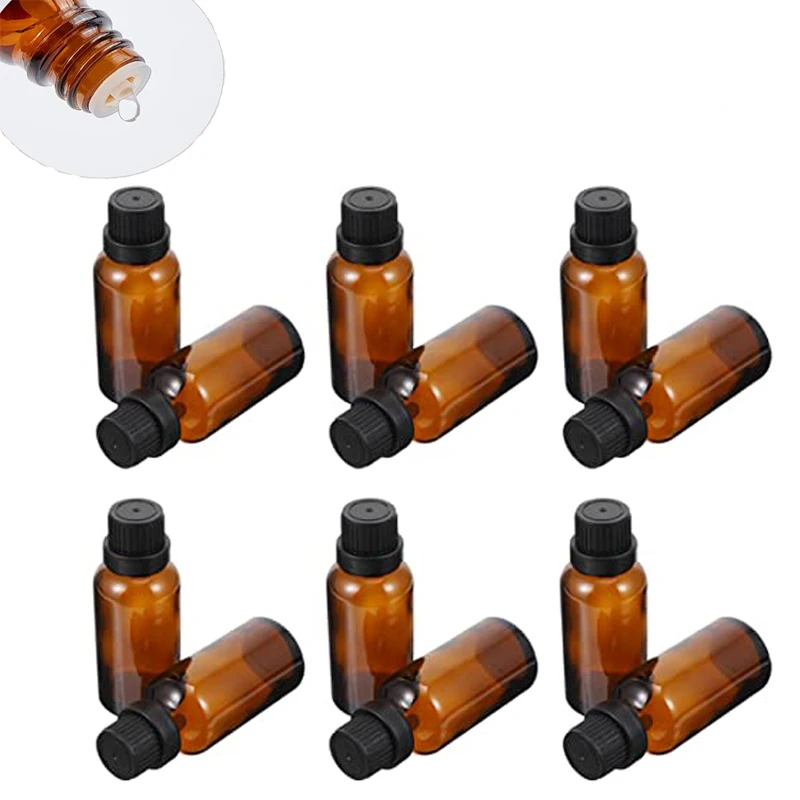 

24Pcs 5-30ml Empty Amber Glass Essential Oils Bottles with Orifice Reducer Dropper Tips Portable Travel Perfume Containers Vials