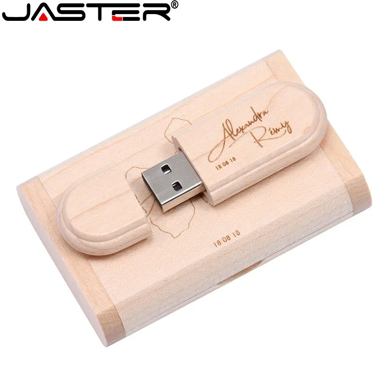 Maple Wood USB Flash Drive, Logotipo personalizado gratuito Memory Stick, Presente criativo de casamento, Pen Drive, 32GB, 64GB, 128GB, 50 unidades por lote