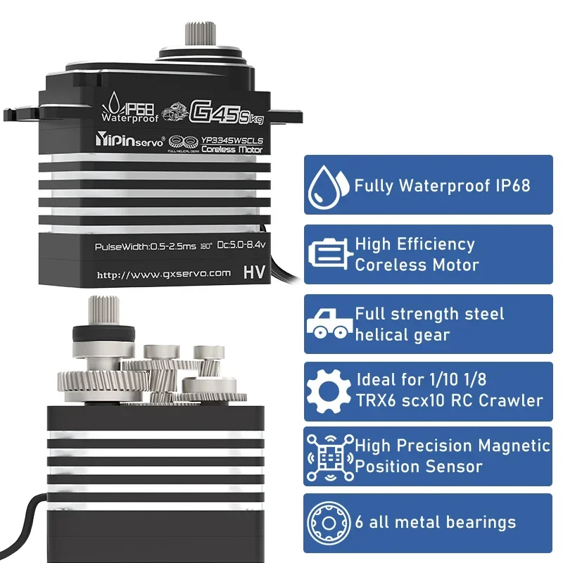 GXservo 45kg Servo impermeabile PWM Servomotori digitali Motore coreless Servo dente obliquo a coppia elevata per robot auto Rc 1/8 1/10 1/12