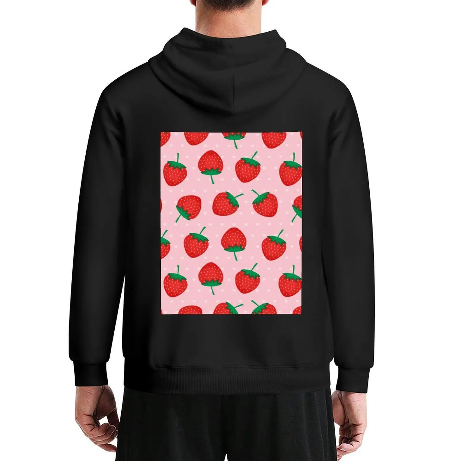 

Pink Summer Strawberries Print Hoodie autumn jacket men mens clothes men's clothes korean style clothes new in hoodies