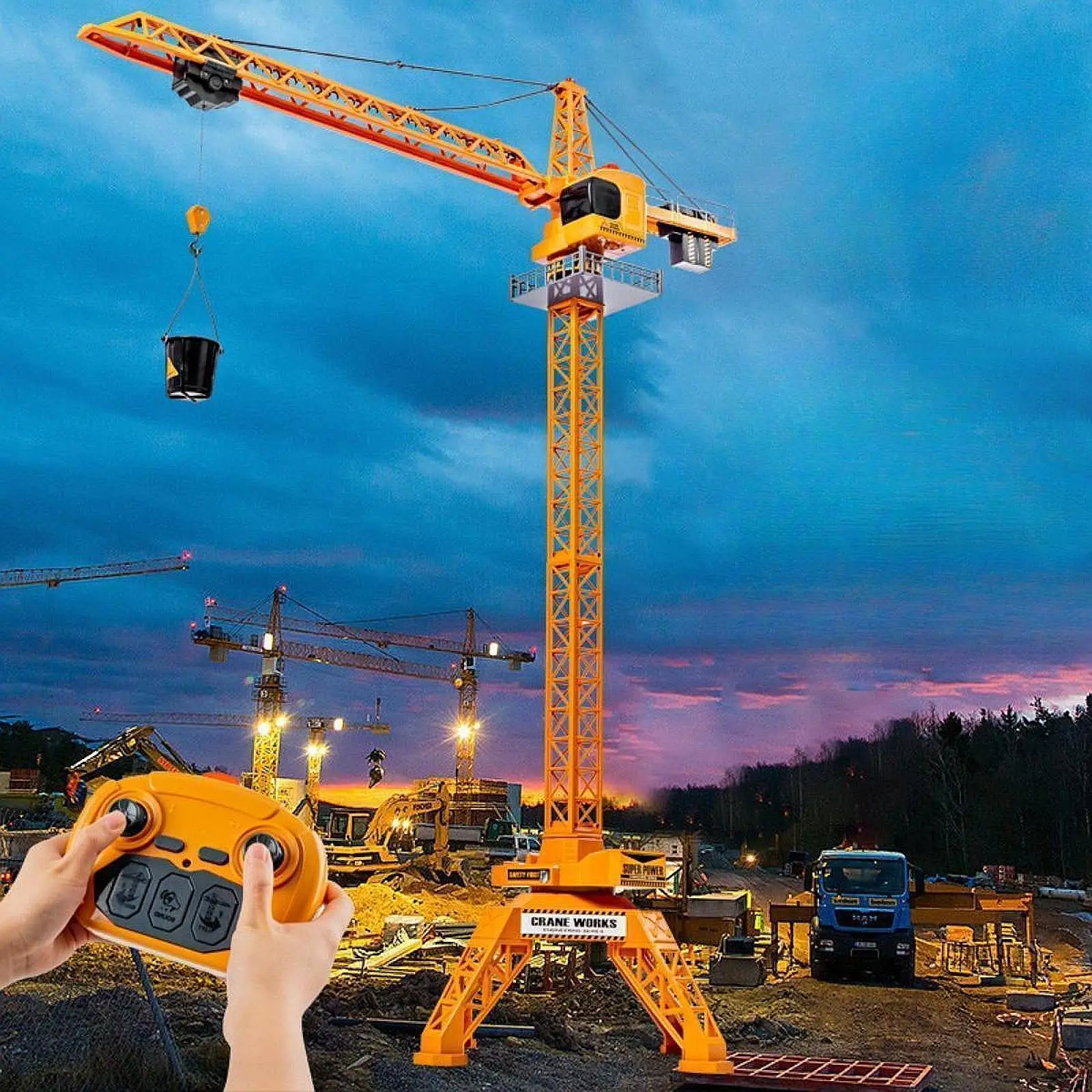 Grue à tour télécommandée pour anniversaire, faveur de fête, échelle 1/36, 8 à 12 ans