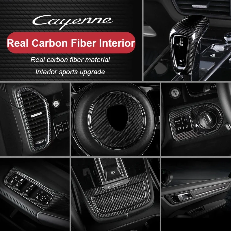 สำหรับ Porsche Cayenne 2018 2019 2020 2021 2022 2023 2024 กรอบตกแต่งภายในรถยนต์ที่ทำจากคาร์บอนไฟเบอร์แท้
