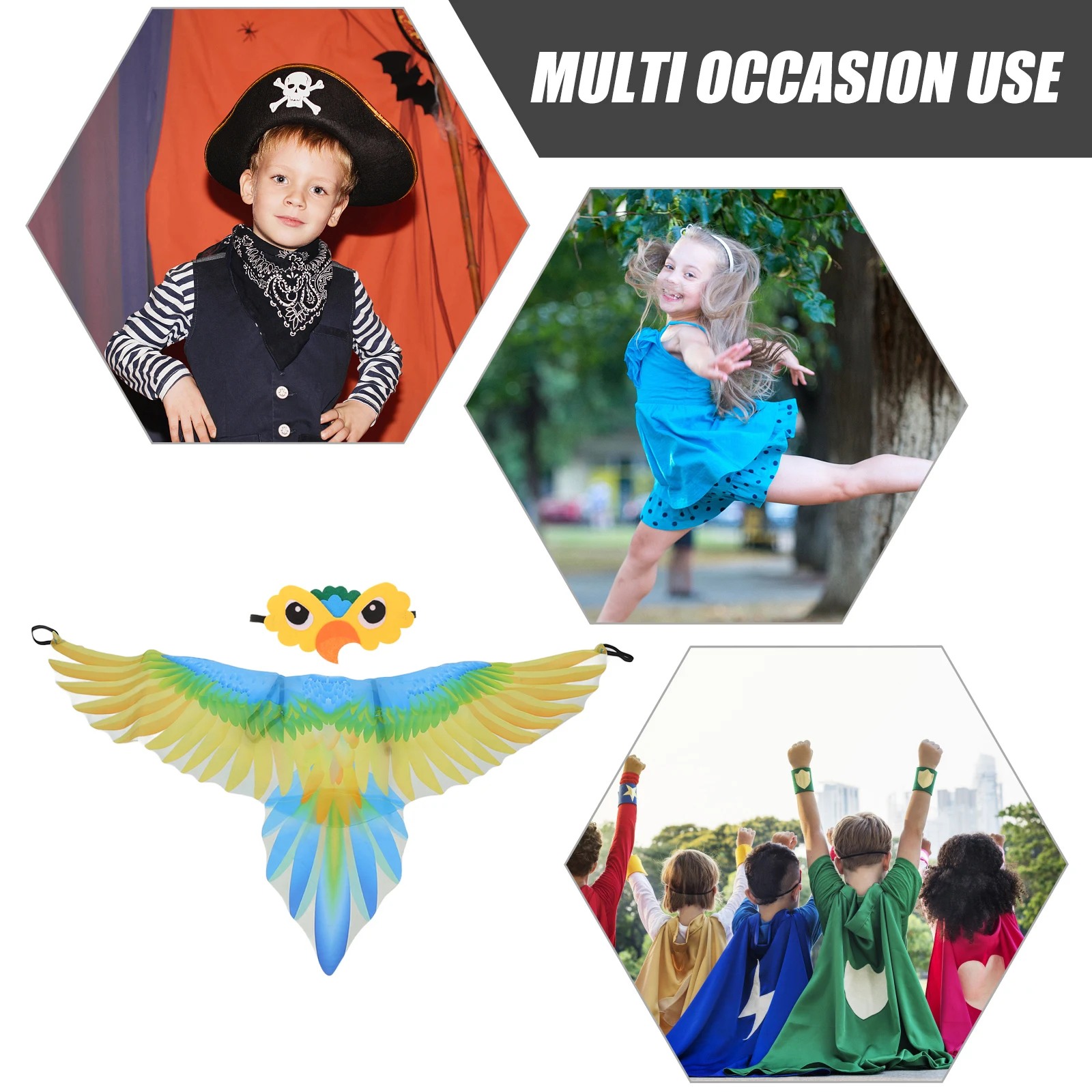 

Parrot Wings Cape Kids Costume Halloween Clothes Chiffon Toddler Prop Party Favors Lightweight Soft Material Bright Color Bird