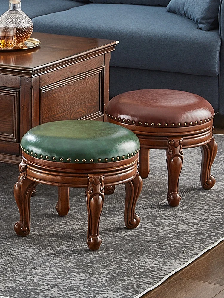 Full solid wood American round stool, low l, doorstep shoe changing  living room sofa, coffee table, Europea