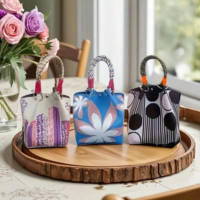 

Pattern woven bag, black handbag, mini bag, travel and vacation bag, folding bag, gift bag.zwq