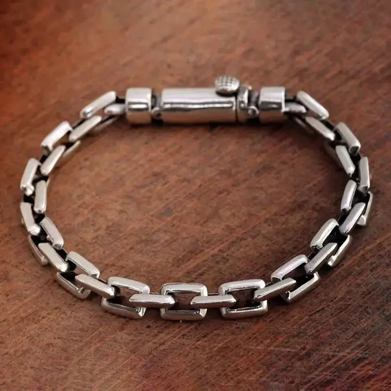 

New Silver Color Personalized Pin Bracelet Fashion Men's Ring Buckle Versatile Retro Men's and Women's Bracelet Jewelry