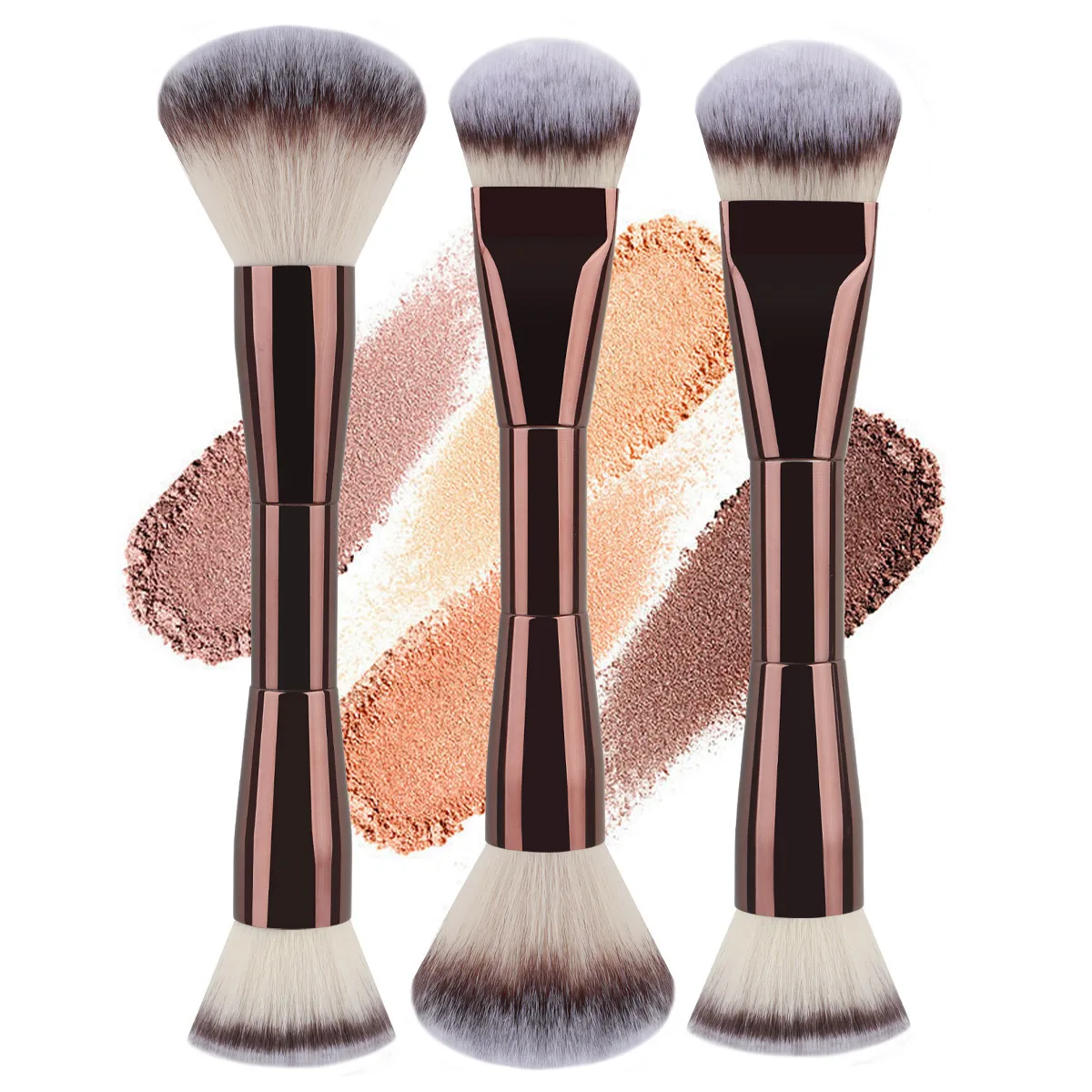 Dual-Head Makeup Brush - Flat Foundation, Loose Powder & Contour Brush with Ultra-Soft Bristles Professional Cosmetic Tools