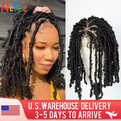14inch Butterfly Locs Braided Wigs Synthetic Full Lace Faux Locs Braided Lace Wigs Knotless Dreadlock Braids Wig for Black Women