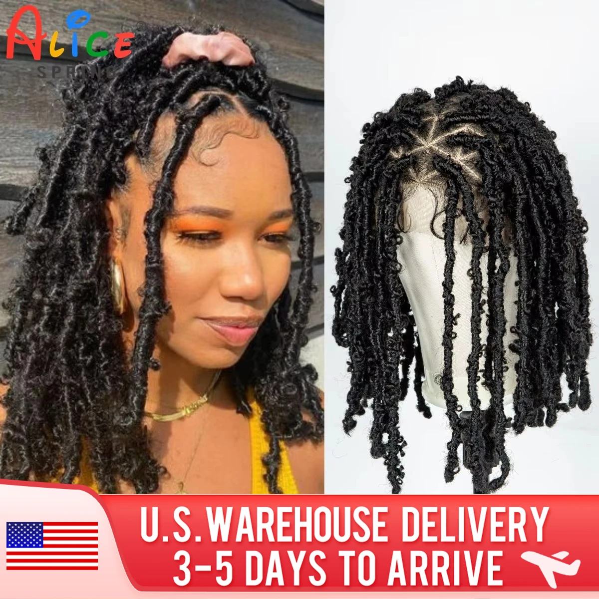 14inch Butterfly Locs Braided Wigs Synthetic Full Lace Faux Locs Braided Lace Wigs Knotless Dreadlock Braids Wig for Black Women