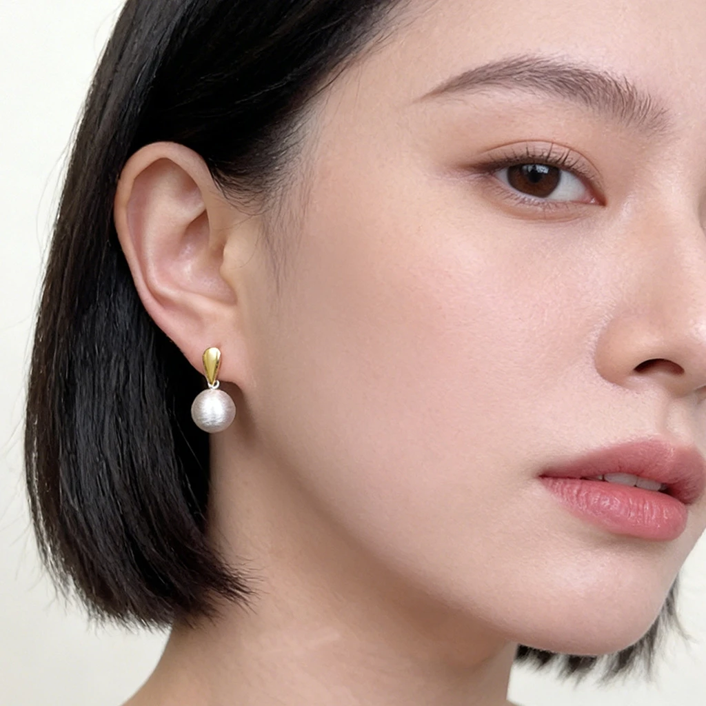 Two Tone Teardrop Top Brushed Silver Round Ball Drop Dangle Earrings for Women Elegant Daily Office Jewelry Gift